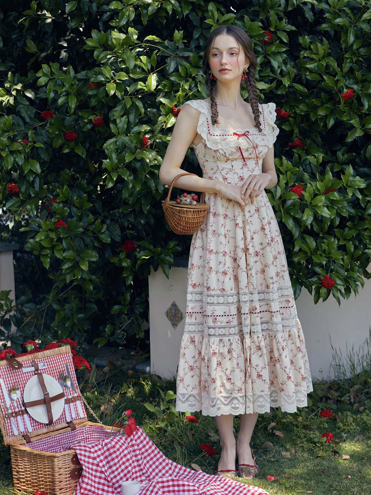 Lacemade "Red Garnet" floral corset dress - Cottagecore picnic aesthetic