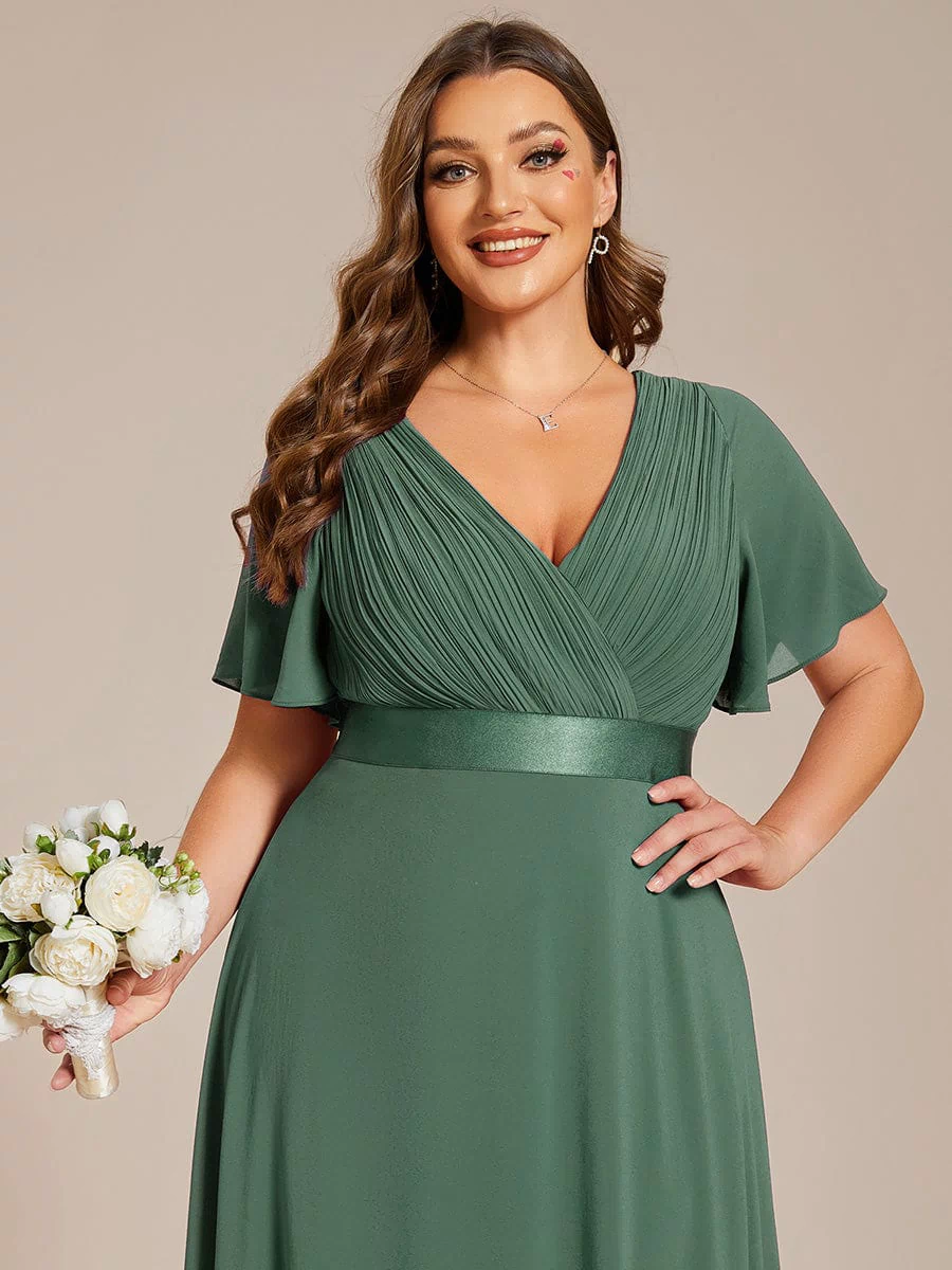 Long Empire Waist Evening Dress with Short Flutter Sleeves #color_Eucalyptus