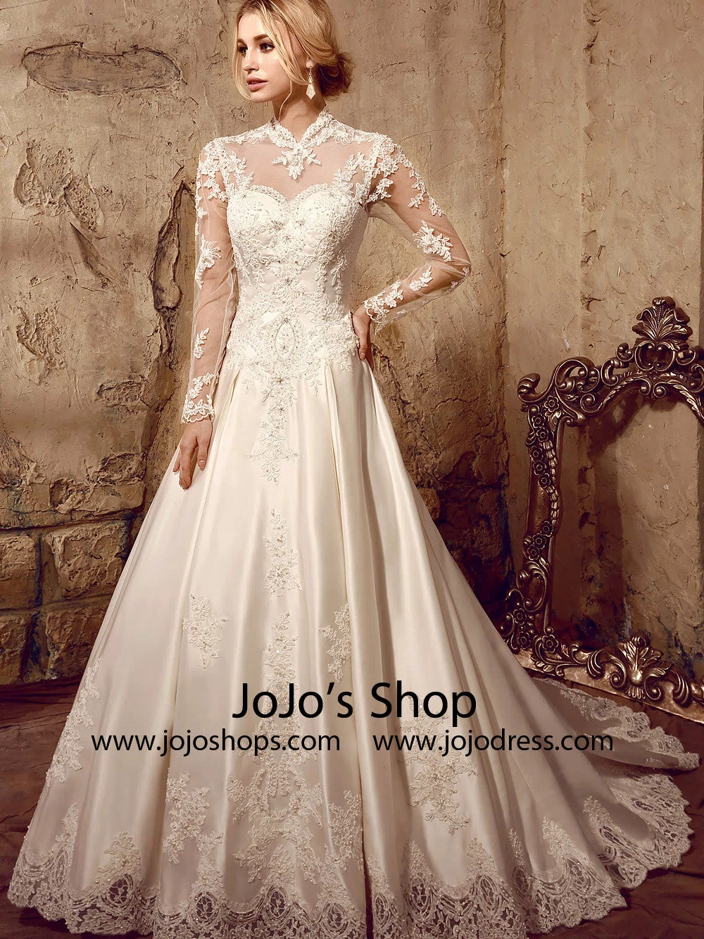 Long Sleeves Victorian Style Modest Lace Dress | HL1009