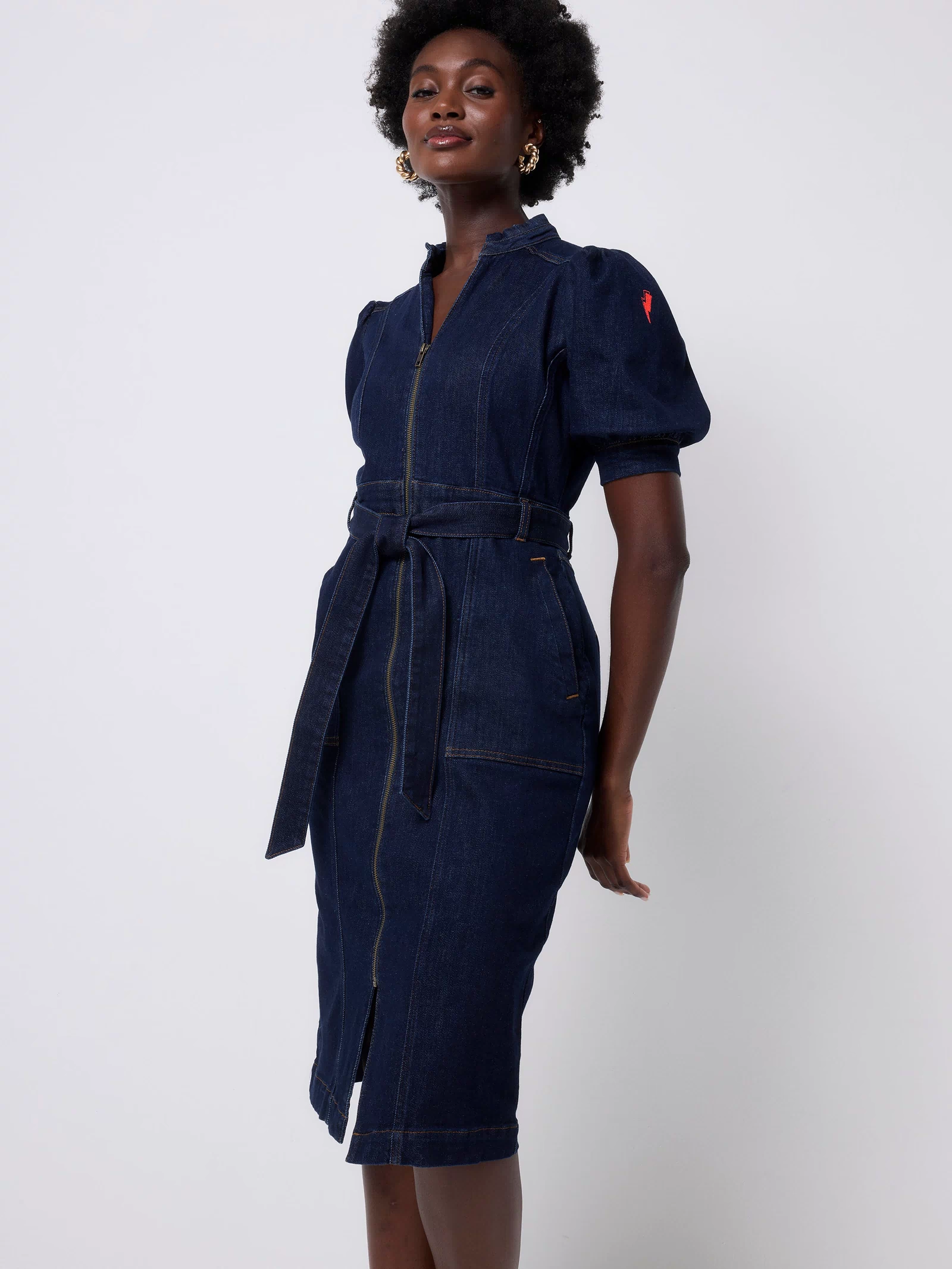 Rinse Wash Zip Detail Denim Dress