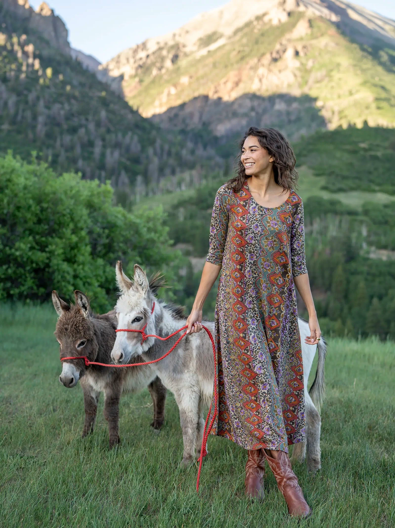 Lottie Sweater Knit Maxi Dress - Brown Tuscany Border-view 4