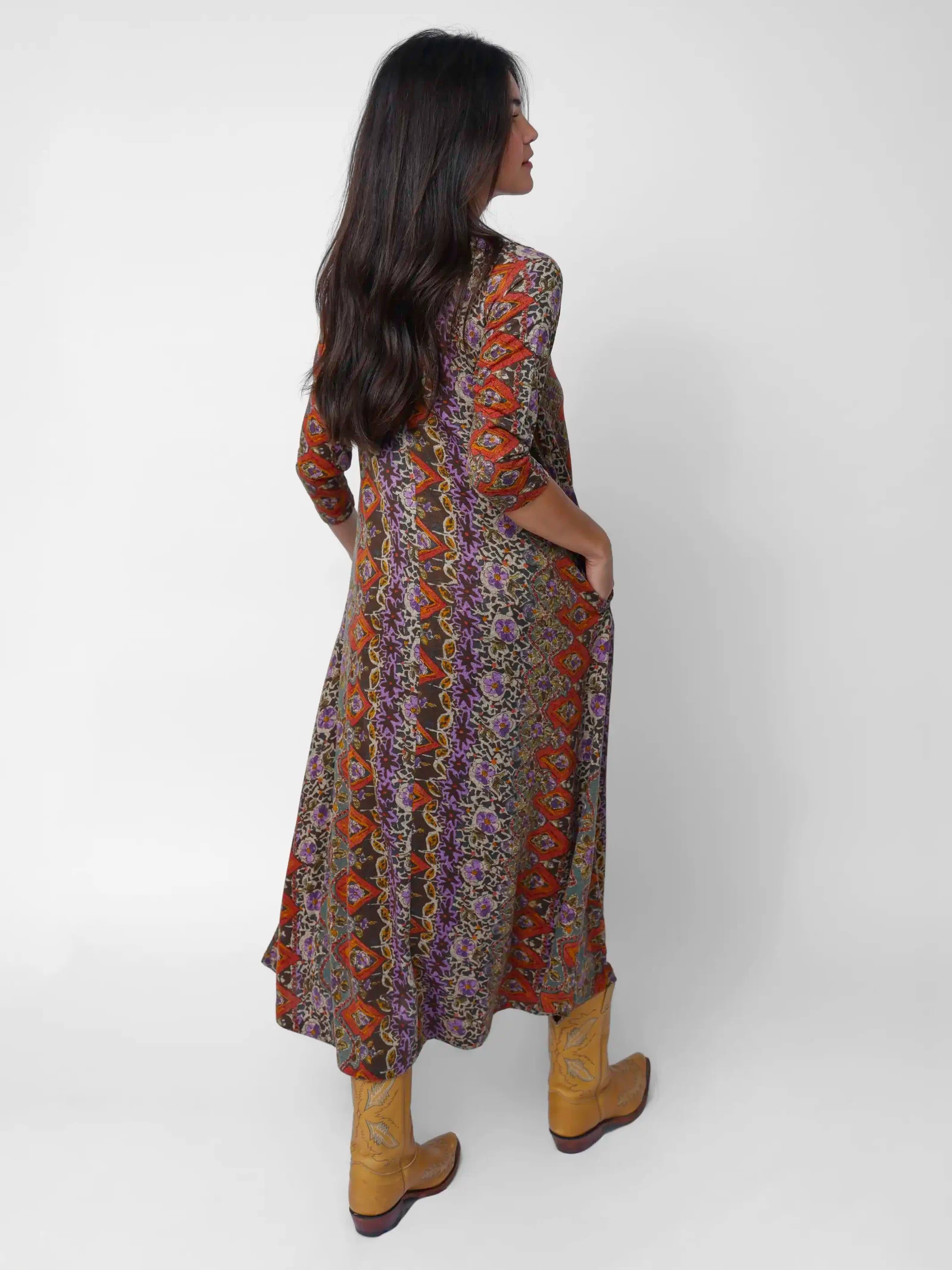 Lottie Sweater Knit Maxi Dress - Brown Tuscany Border-view 5