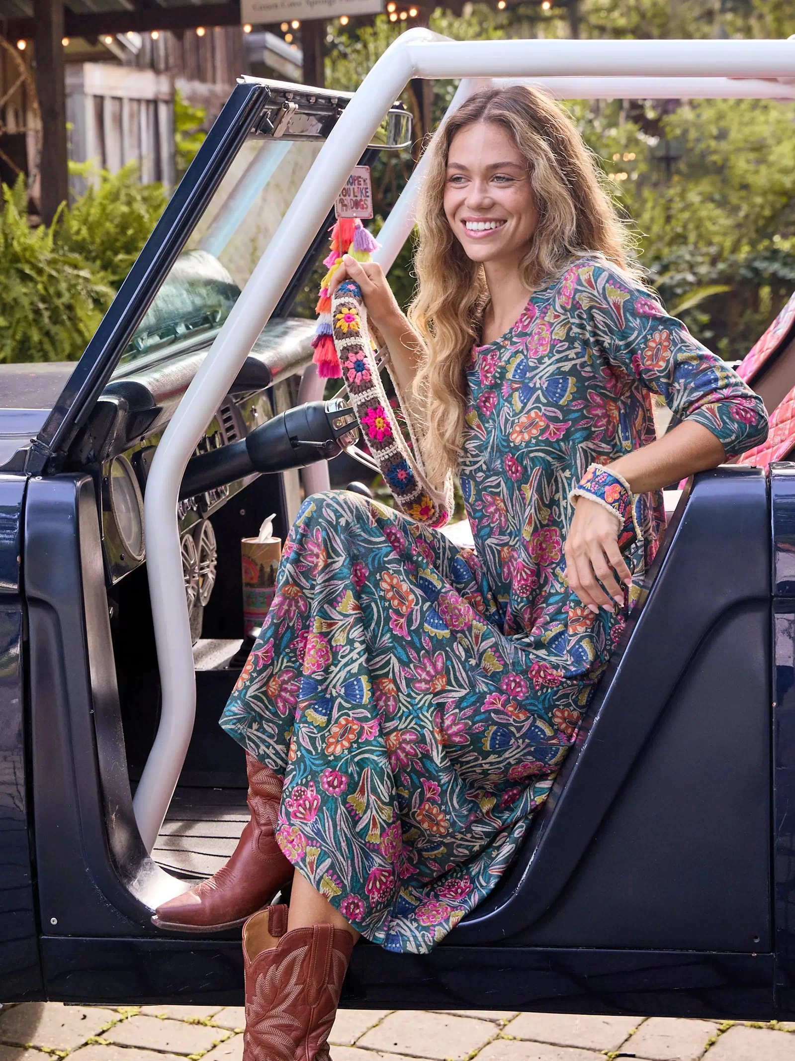 Lottie Sweater Knit Maxi Dress - Green Painterly Vines-view 2