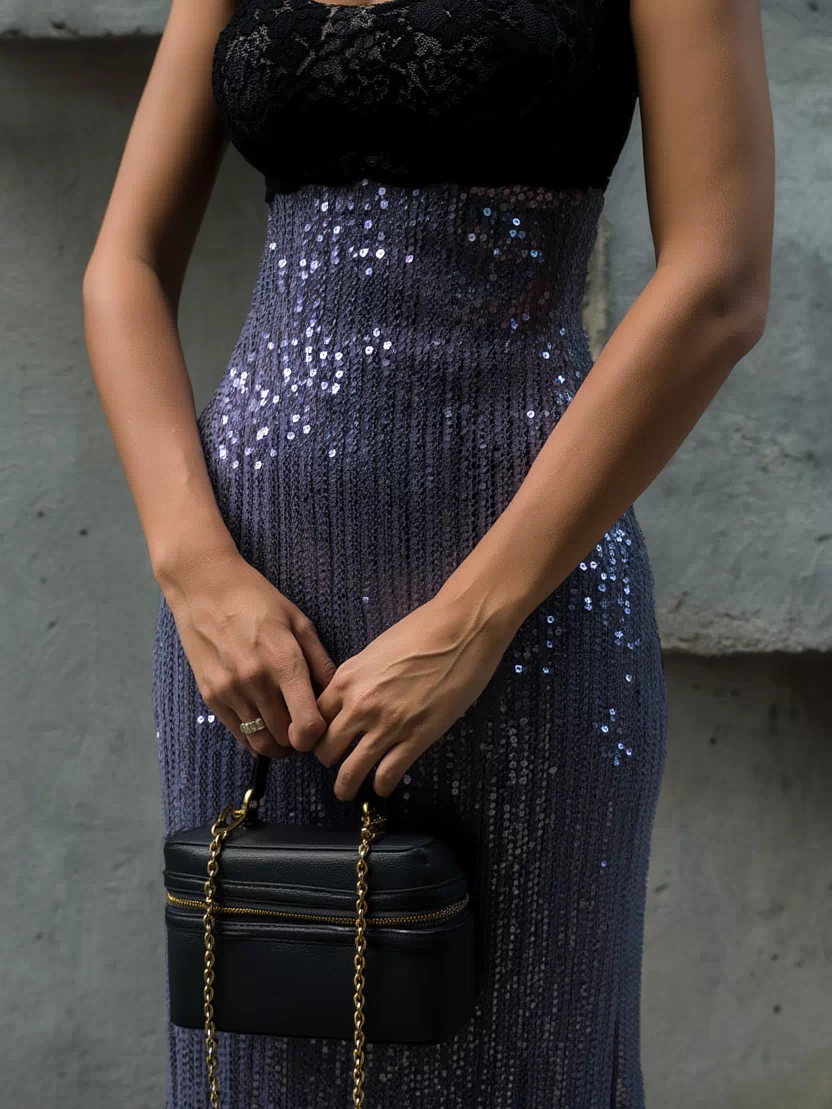 Lucen Dress - Blue Sequin Open-Back - Styling