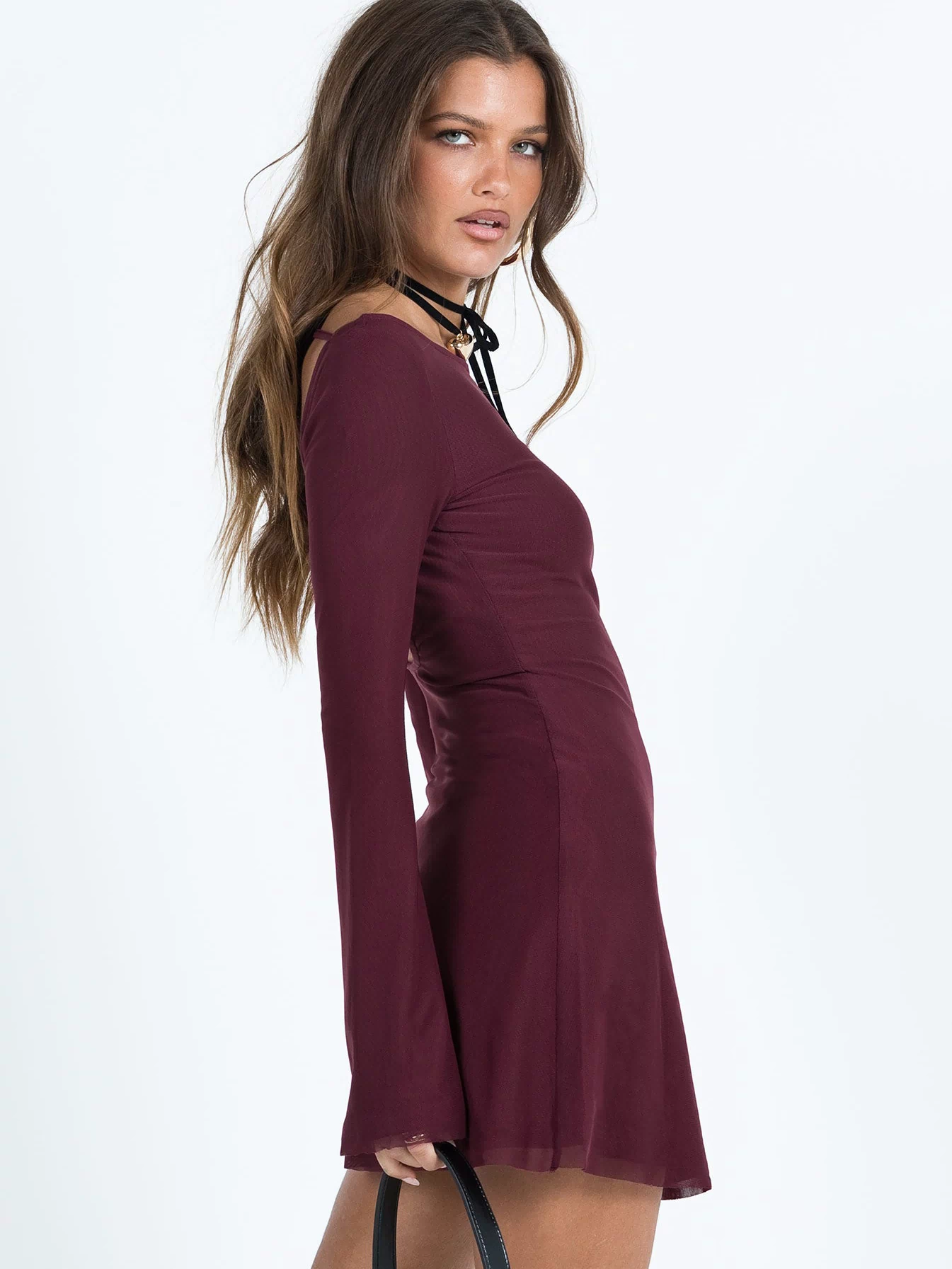 product Princess Polly Asymmetric Neckline  Lukea Long Sleeve Mini Dress Mauve