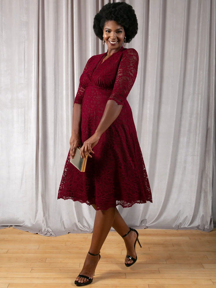 Mademoiselle Lace Cocktail Dress in Pinot Noir