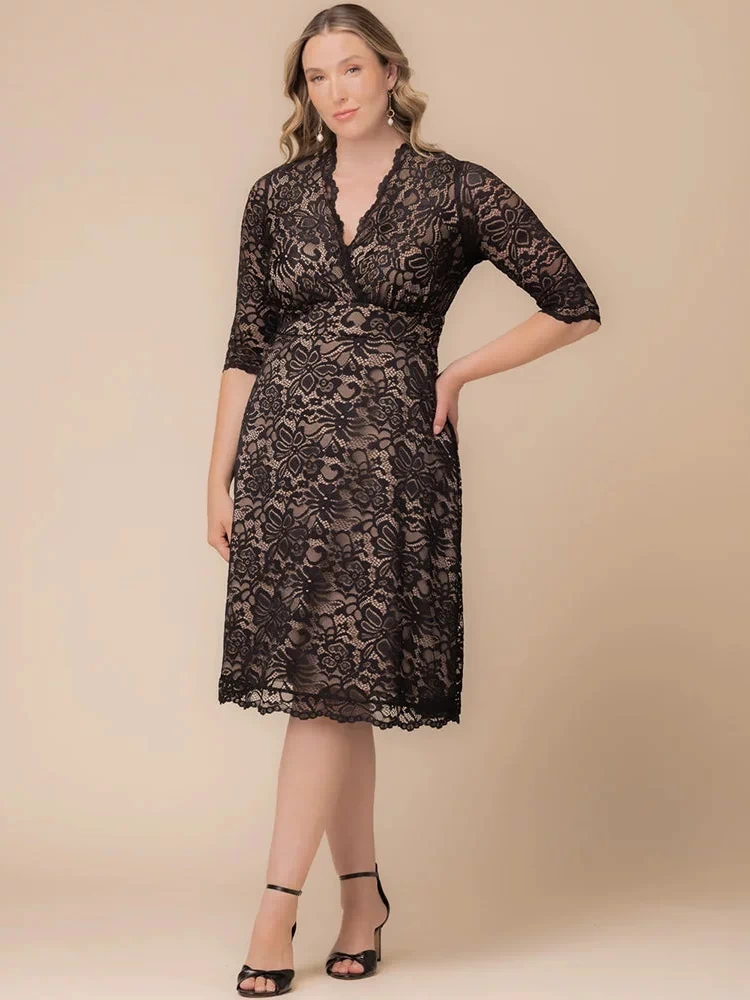 Mademoiselle Lace Cocktail Dress in Black and Nude