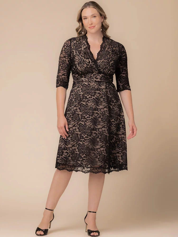 Mademoiselle Lace Cocktail Dress in Black and Nude