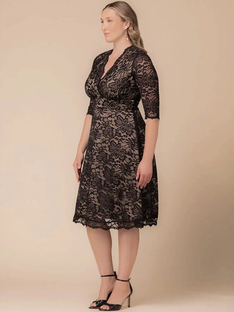 Mademoiselle Lace Cocktail Dress in Black and Nude