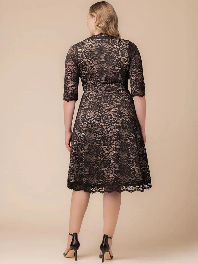 Mademoiselle Lace Cocktail Dress in Black and Nude