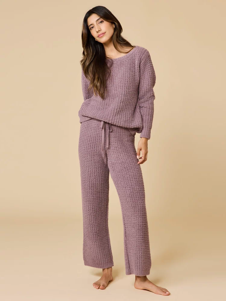 Waffle Marshmallow Boatneck Lounge Set in Driftwood