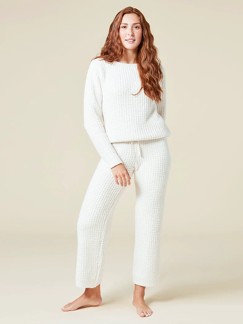 Waffle Marshmallow Boatneck Lounge Set in Almond