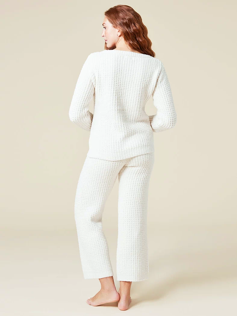 Waffle Marshmallow Boatneck Lounge Set in Almond