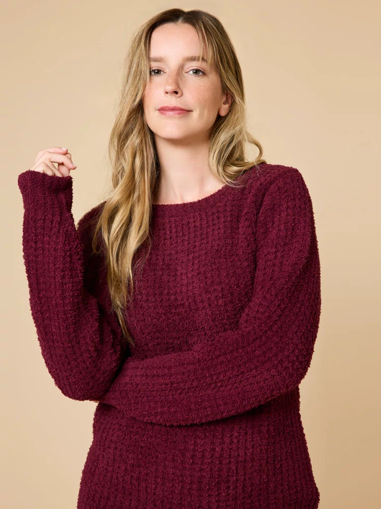 Waffle Marshmallow Boatneck Lounge Set in Cherry Cola