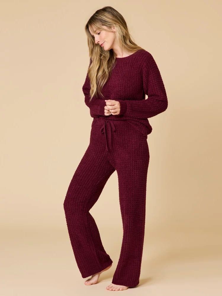 Waffle Marshmallow Boatneck Lounge Set in Cherry Cola