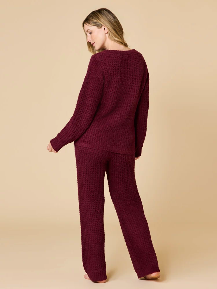 Waffle Marshmallow Boatneck Lounge Set in Cherry Cola