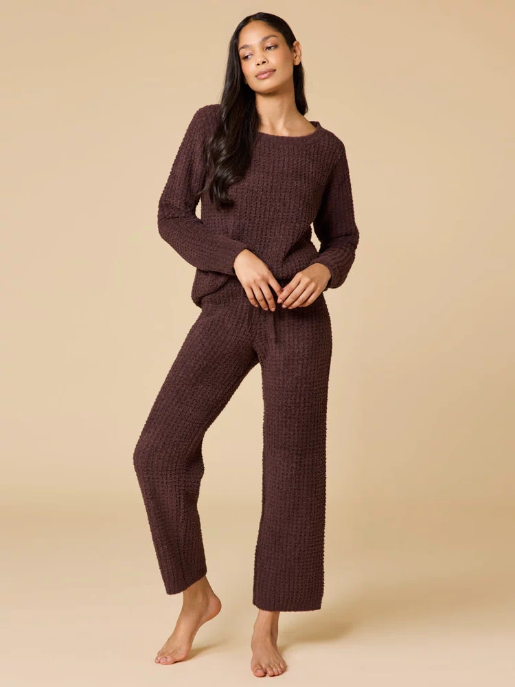 Waffle Marshmallow Boatneck Lounge Set in Espresso