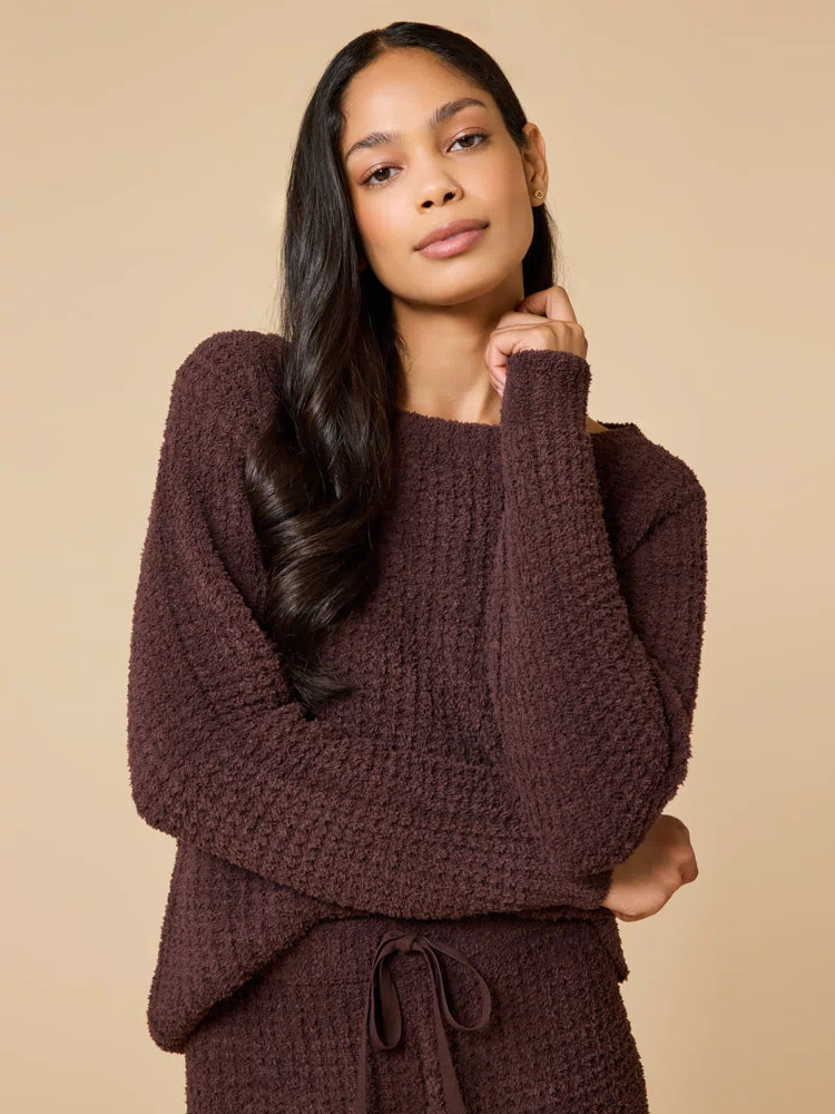 Waffle Marshmallow Boatneck Lounge Set in Espresso
