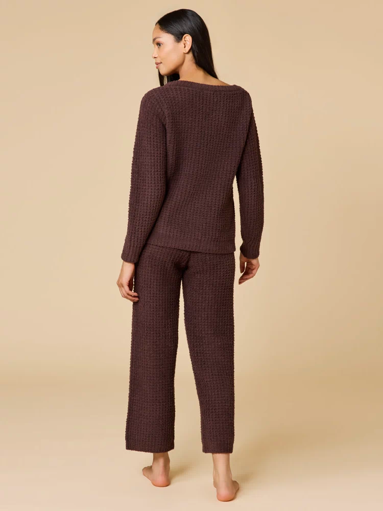 Waffle Marshmallow Boatneck Lounge Set in Espresso