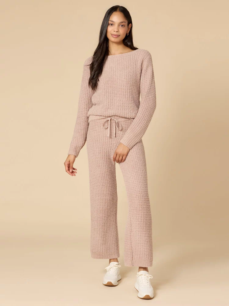 Waffle Marshmallow Boatneck Lounge Set in Coco