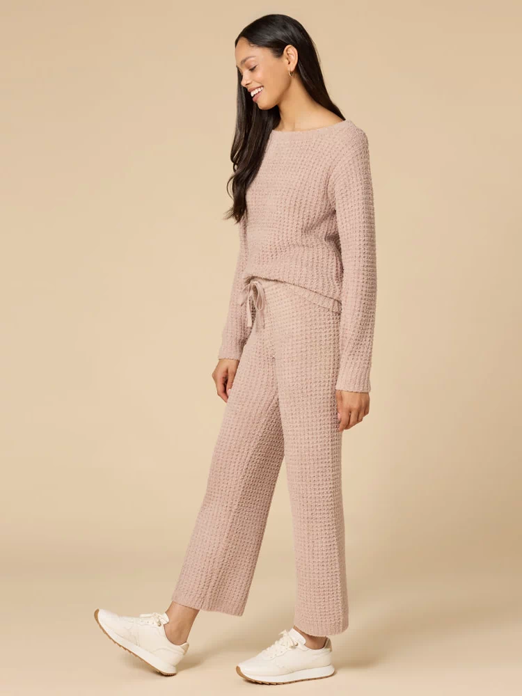 Waffle Marshmallow Boatneck Lounge Set in Coco