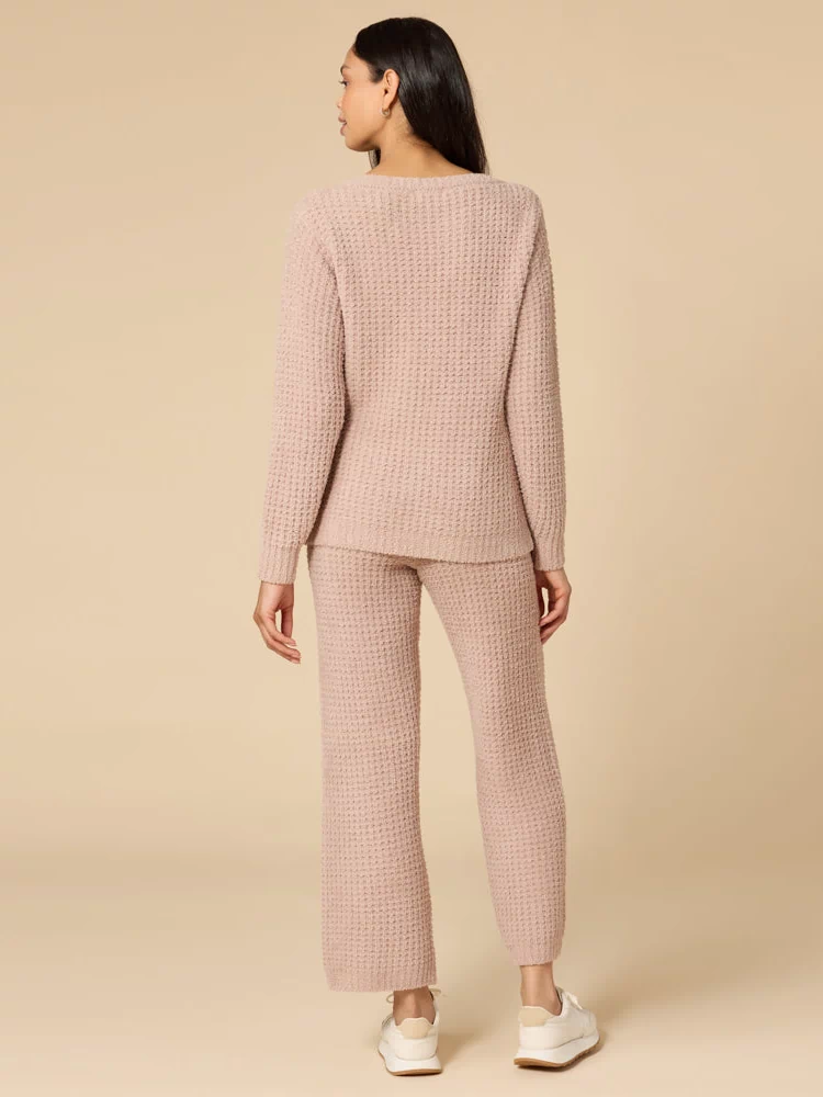 Waffle Marshmallow Boatneck Lounge Set in Coco