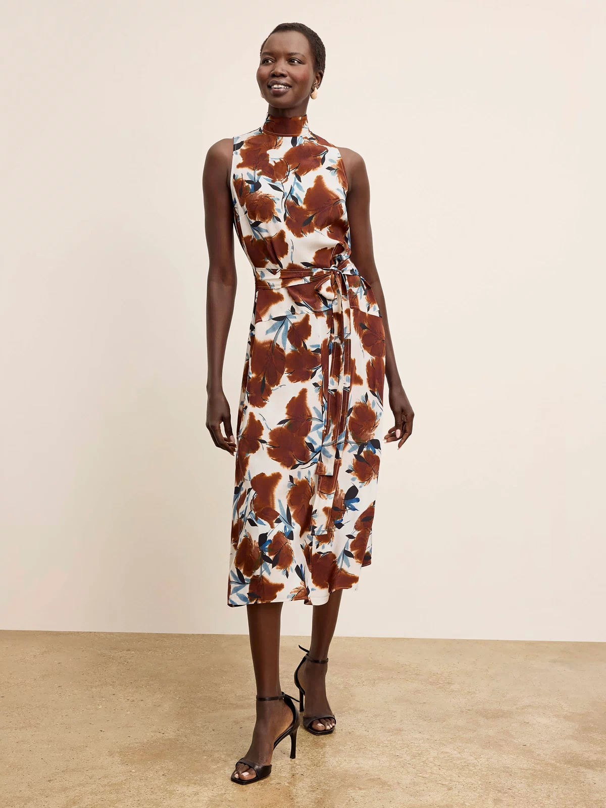 Martina Mockneck Dress - Printed Washable Silk :: Floral Haze