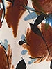 Close-up of a patterned fabric with brown and blue design | Exclude | Swatch