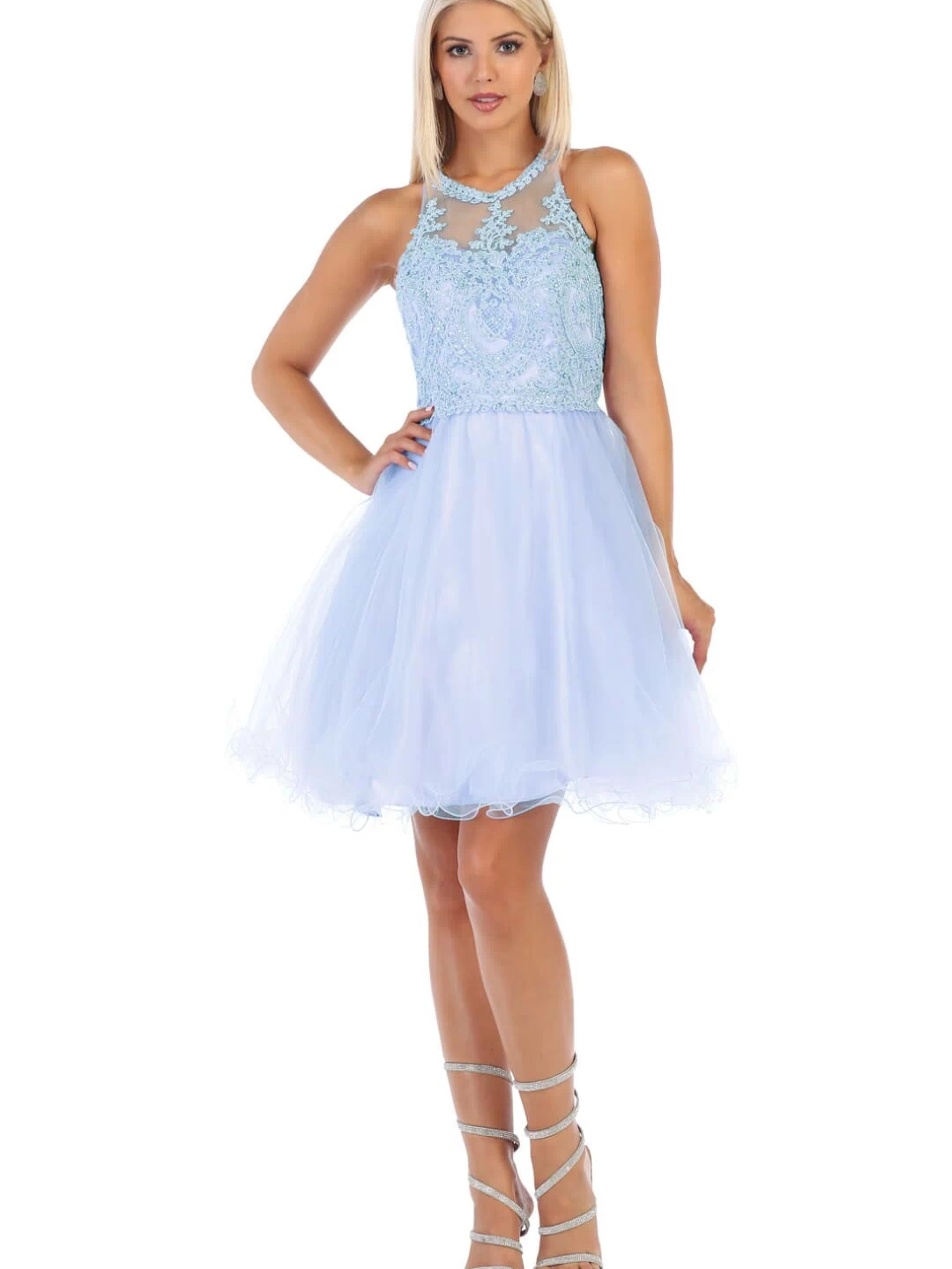 May Queen MQ1643 A Line Embroidered Graduation Short Party Dress - Baby Blue / 2 - Dress