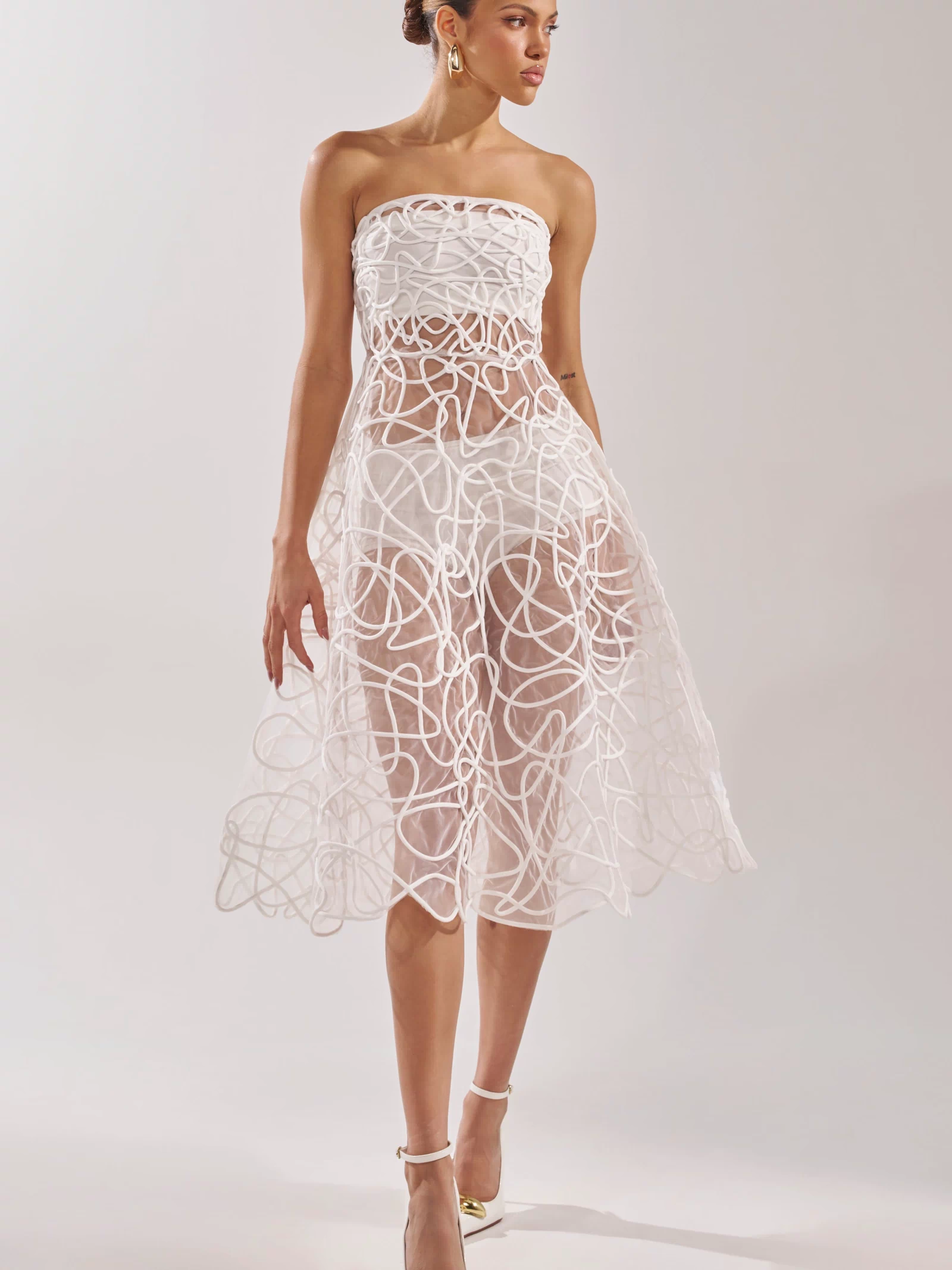 MAYA ABSTRACT MIDI DRESS IN WHITE