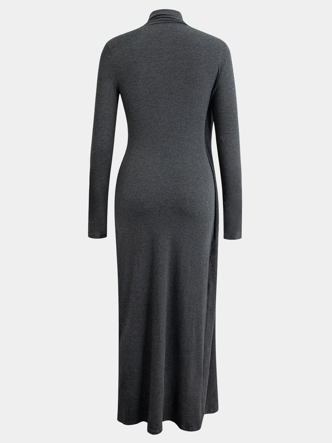 Mock Neck Wrap Ruched Long Sleeve Slit Maxi Dress
