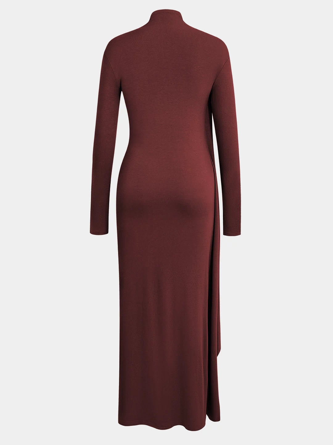 Mock Neck Wrap Ruched Long Sleeve Slit Maxi Dress