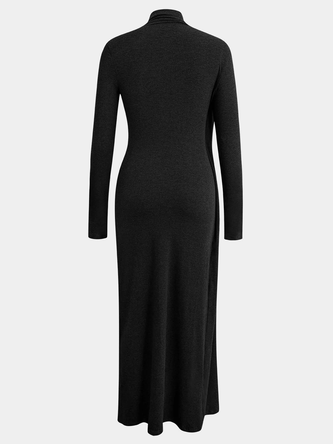 Mock Neck Wrap Ruched Long Sleeve Slit Maxi Dress
