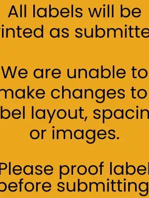 Yellow background with black text warning about label layout and spacing limitations.