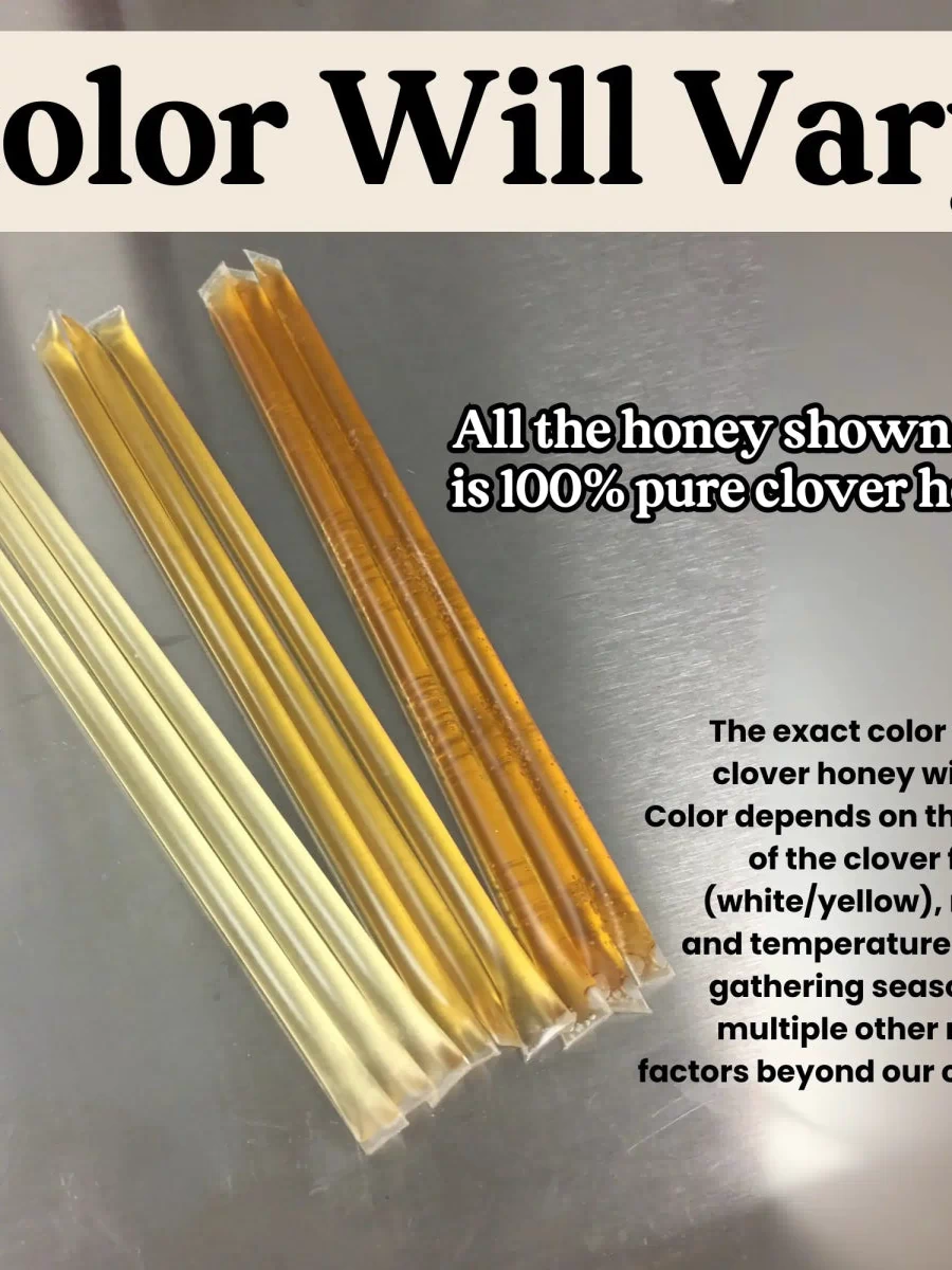 Clover honey sticks showing variations in color on metallic background