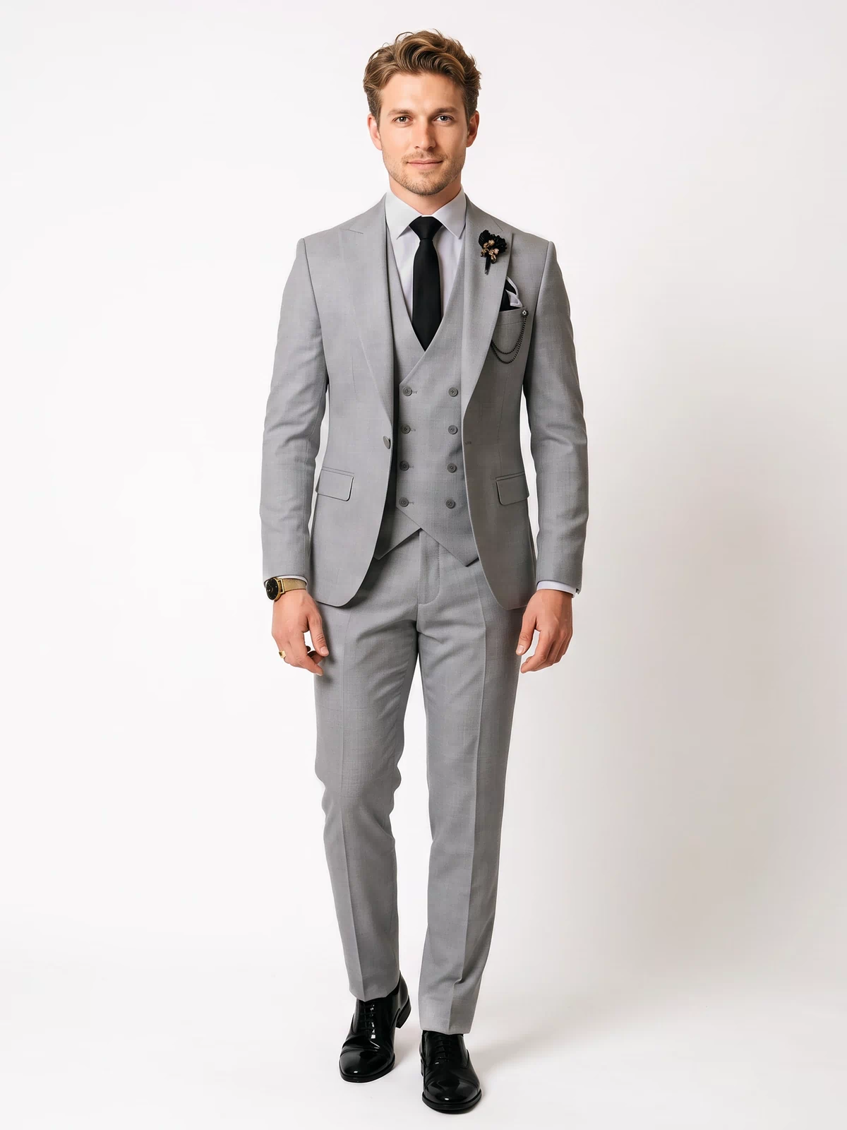 Menseventwear 3 Piece Mens Suit Slim Fit Solid Peak Lapel Suit (Blazer + Vest + Pants)