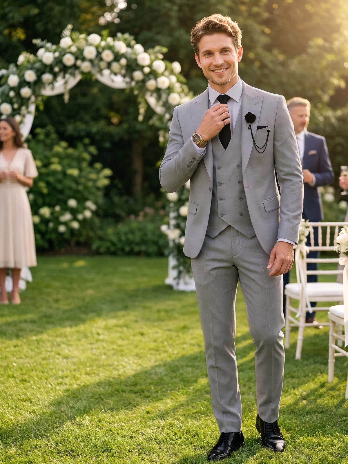 Menseventwear 3 Piece Mens Suit Slim Fit Solid Peak Lapel Suit (Blazer + Vest + Pants) Mens Event Wear