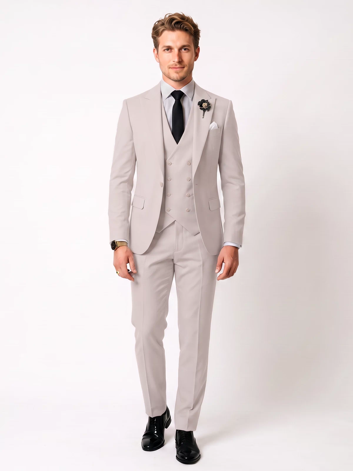 Menseventwear 3 Piece Mens Suit Slim Fit Solid Peak Lapel Suit (Blazer + Vest + Pants) Mens Event Wear