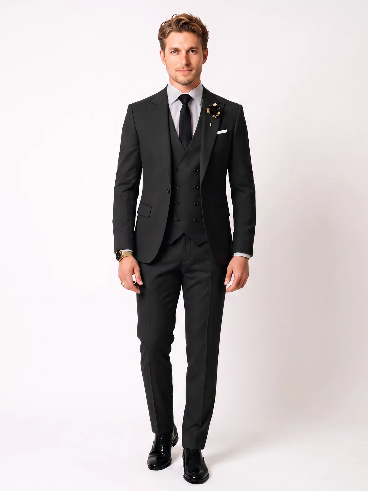 Menseventwear 3 Piece Mens Suit Slim Fit Solid Peak Lapel Suit (Blazer + Vest + Pants) Mens Event Wear
