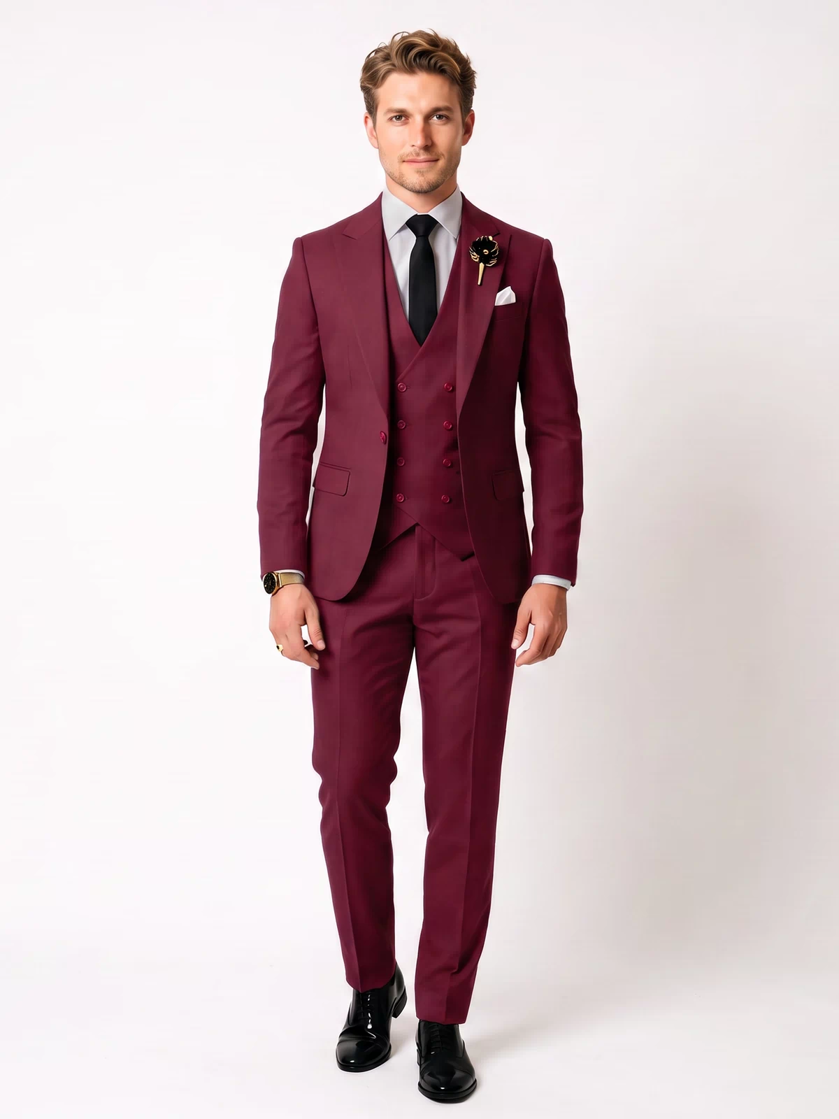 Menseventwear 3 Piece Mens Suit Slim Fit Solid Peak Lapel Suit (Blazer + Vest + Pants) Mens Event Wear