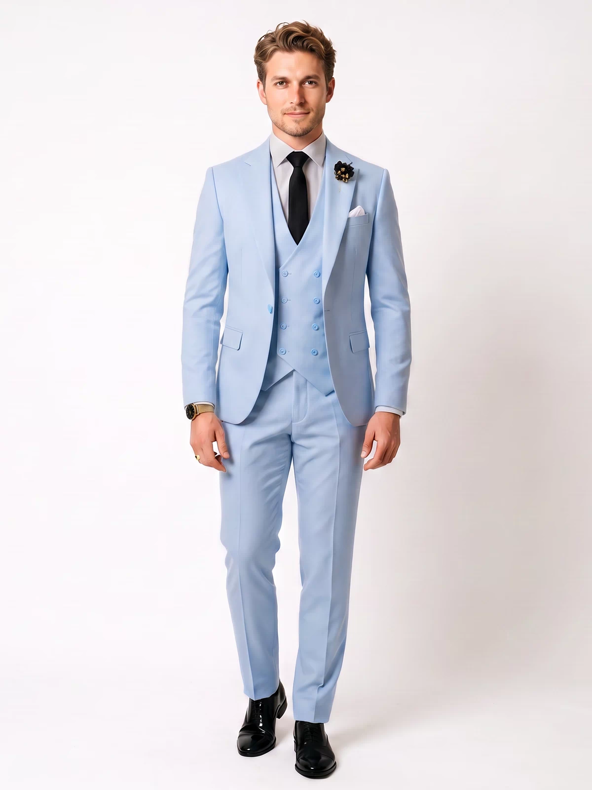 Menseventwear 3 Piece Mens Suit Slim Fit Solid Peak Lapel Suit (Blazer + Vest + Pants) Mens Event Wear