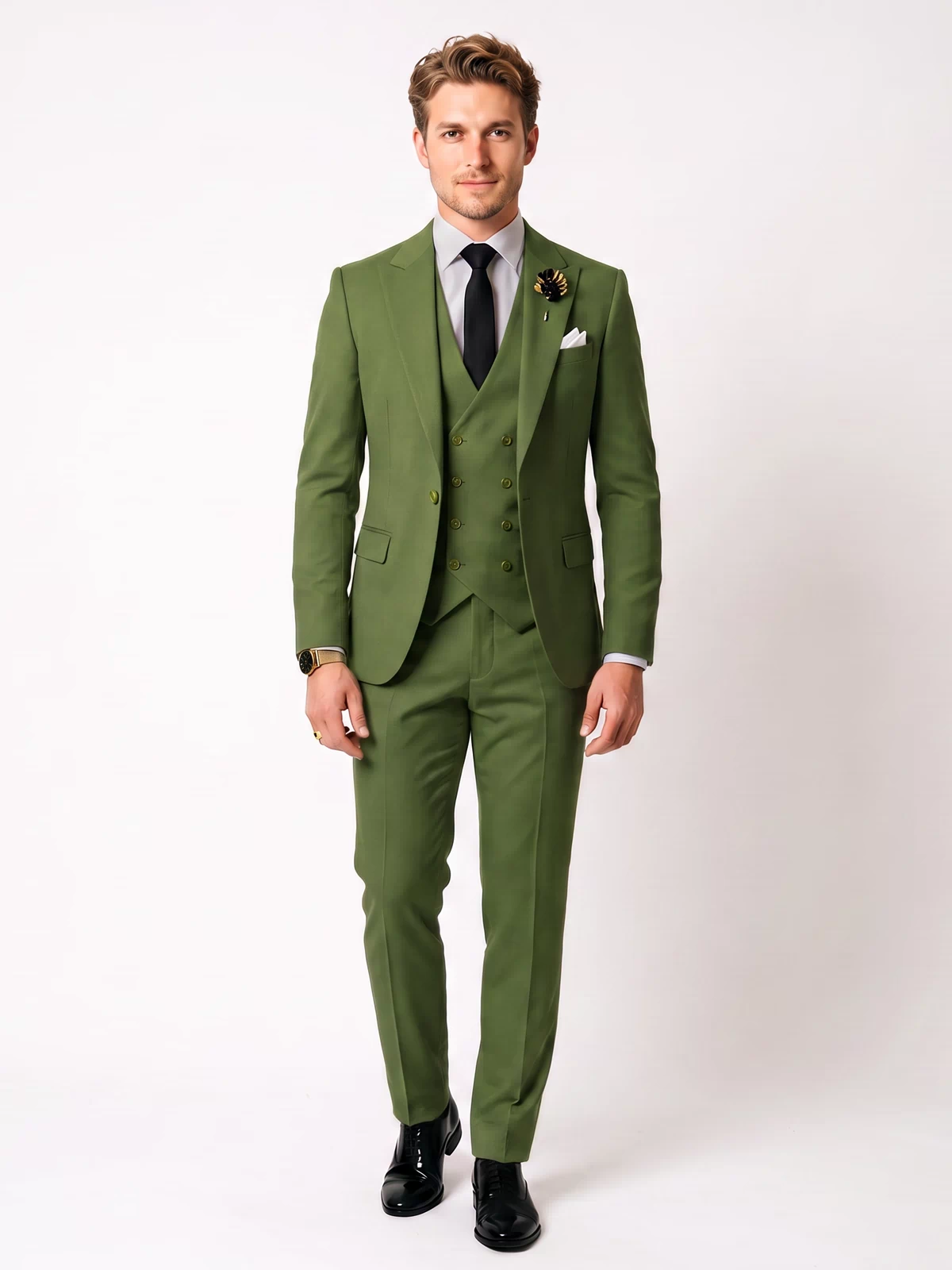 Menseventwear 3 Piece Mens Suit Slim Fit Solid Peak Lapel Suit (Blazer + Vest + Pants) Mens Event Wear