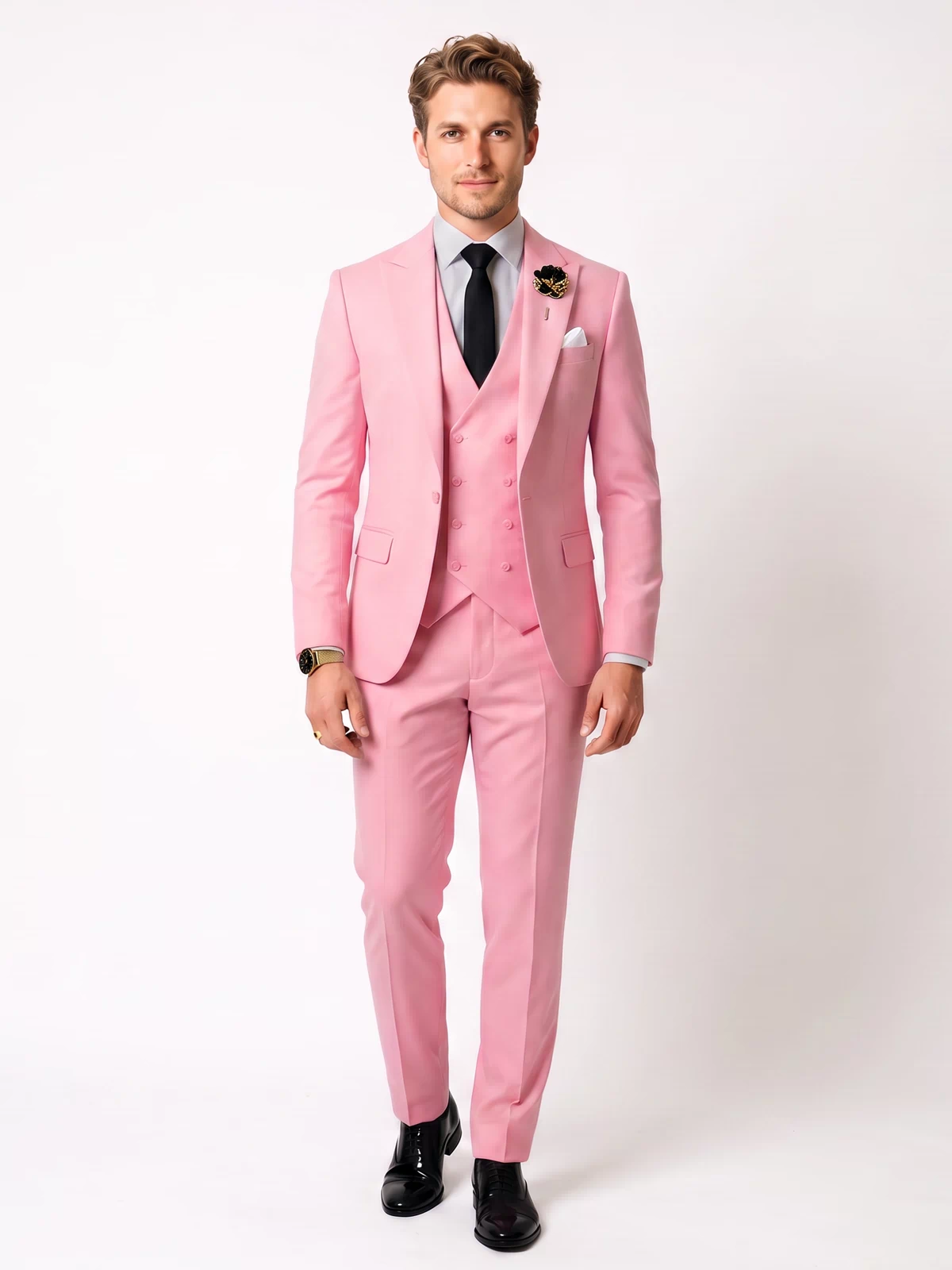 Menseventwear 3 Piece Mens Suit Slim Fit Solid Peak Lapel Suit (Blazer + Vest + Pants) Mens Event Wear