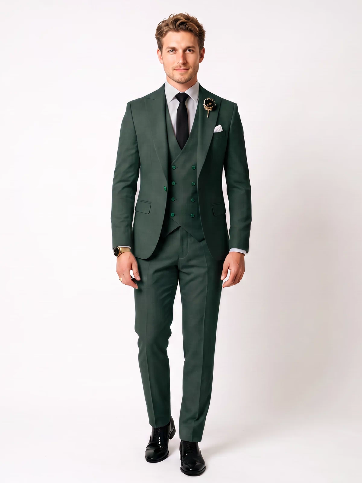 Menseventwear 3 Piece Mens Suit Slim Fit Solid Peak Lapel Suit (Blazer + Vest + Pants) Mens Event Wear