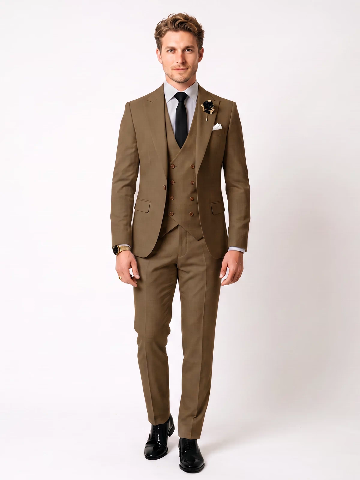 Menseventwear 3 Piece Mens Suit Slim Fit Solid Peak Lapel Suit (Blazer + Vest + Pants) Mens Event Wear