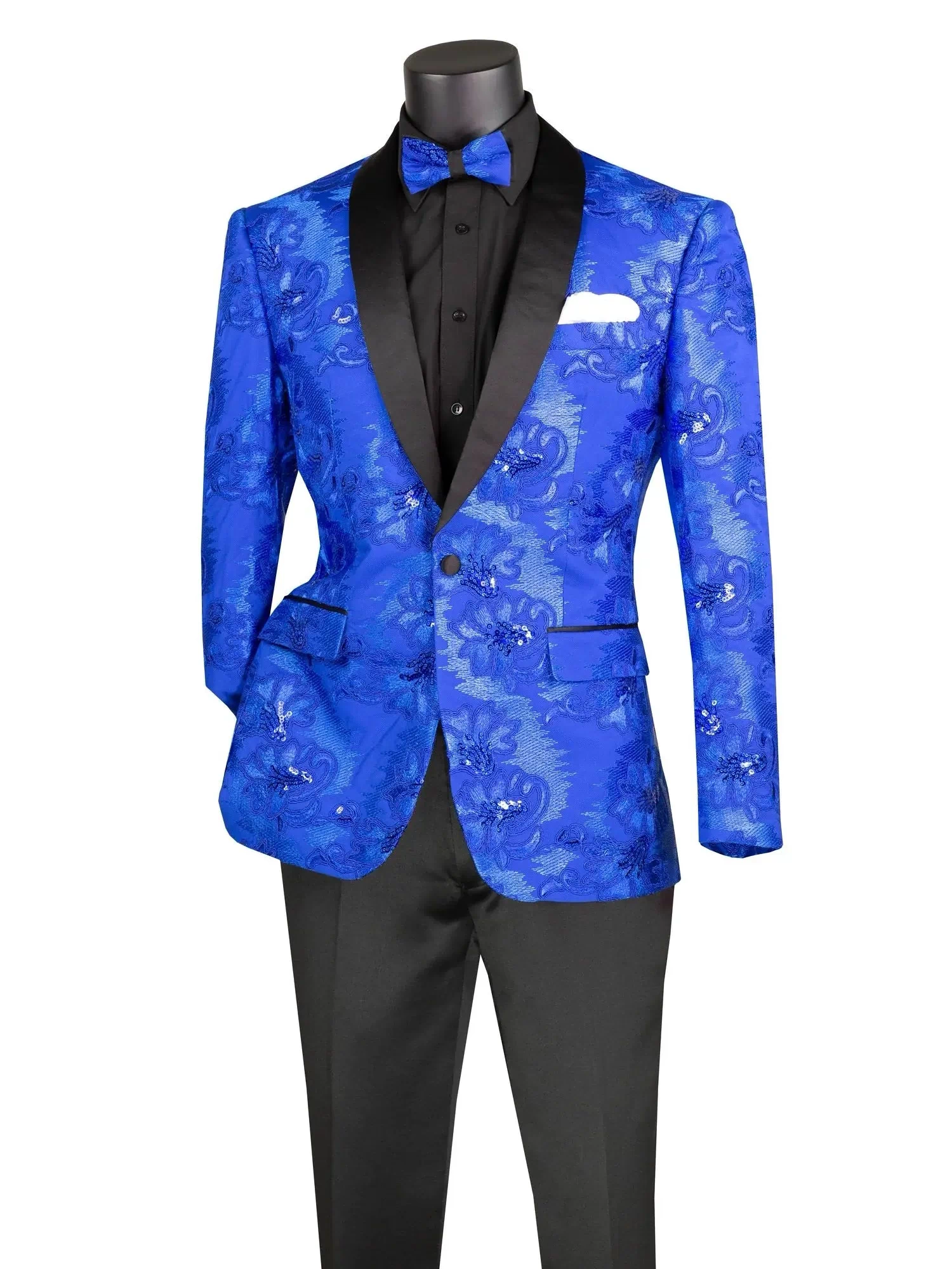 Men's Slim Fit Embroidery Blazer with Bowtie | Shawl Lapel Tuxedo Jacket M & R Clothing