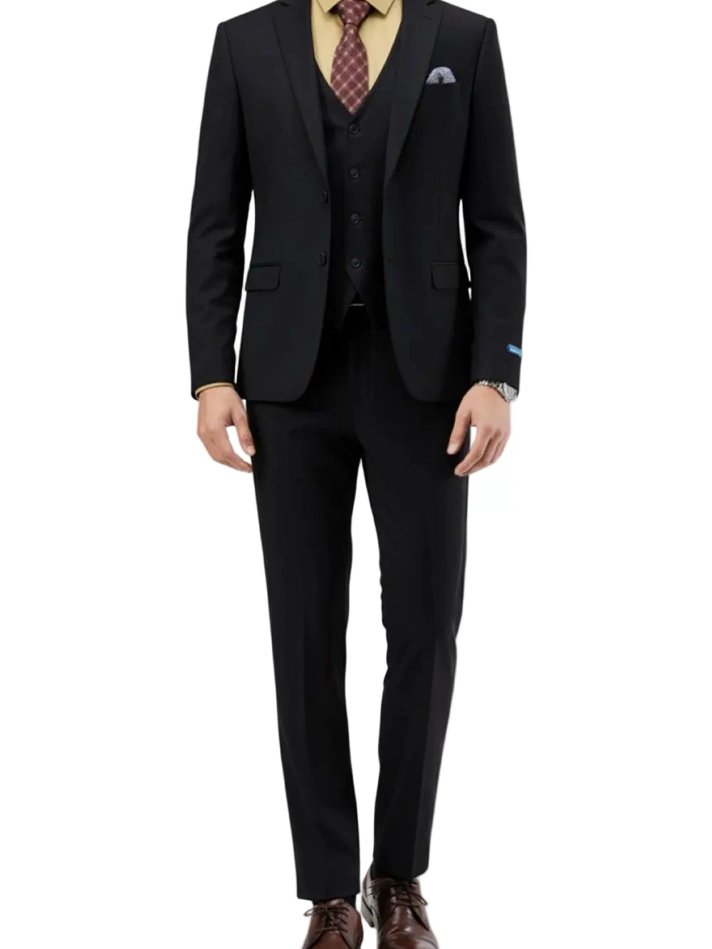 Men's Slim Fit Solid Black 3 Piece Suit