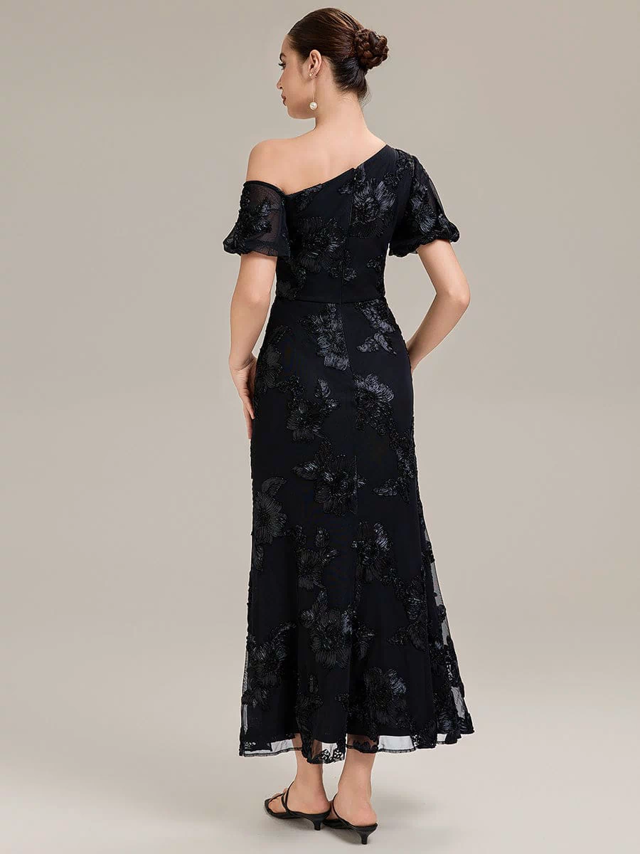 Mesh Embroidered Mermaid Evening Dress #color_Black