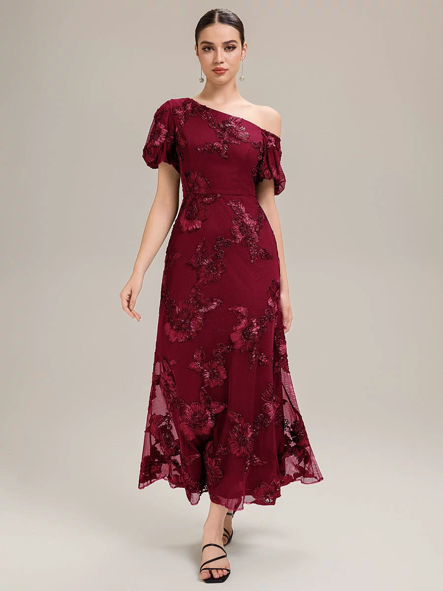 Mesh Embroidered Mermaid Evening Dress #color_Burgundy