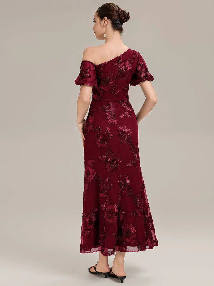 Mesh Embroidered Mermaid Evening Dress #color_Burgundy